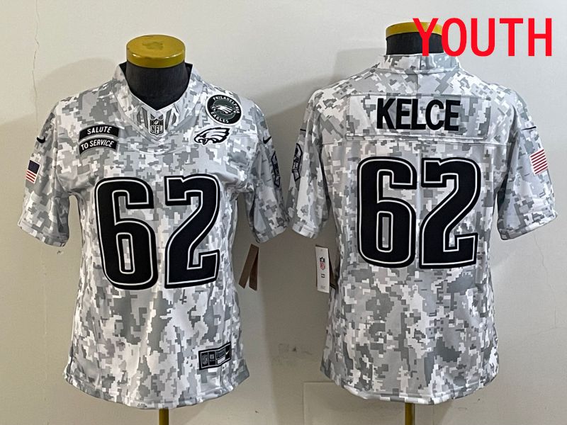 Youth Philadelphia Eagles 62 Kelce Nike Arctic Camo 2025 Salute to Service Limited NFL Jersey style 3